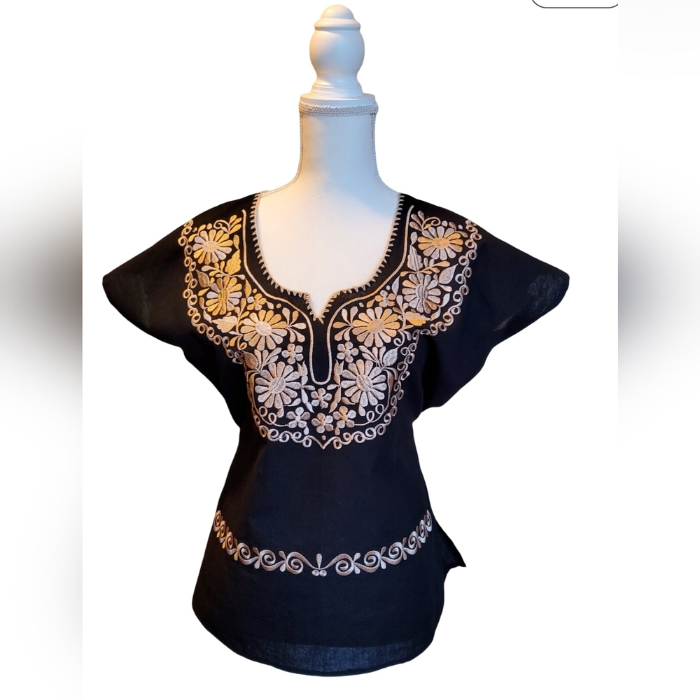 Elegant Black Embroidered Women's Top